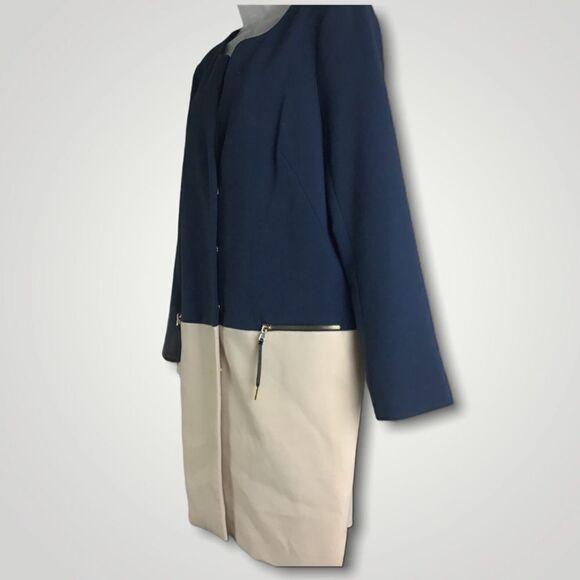 Metaphor Retro Remix Blue &Cream Color Block Coat - Picture 4 of 9